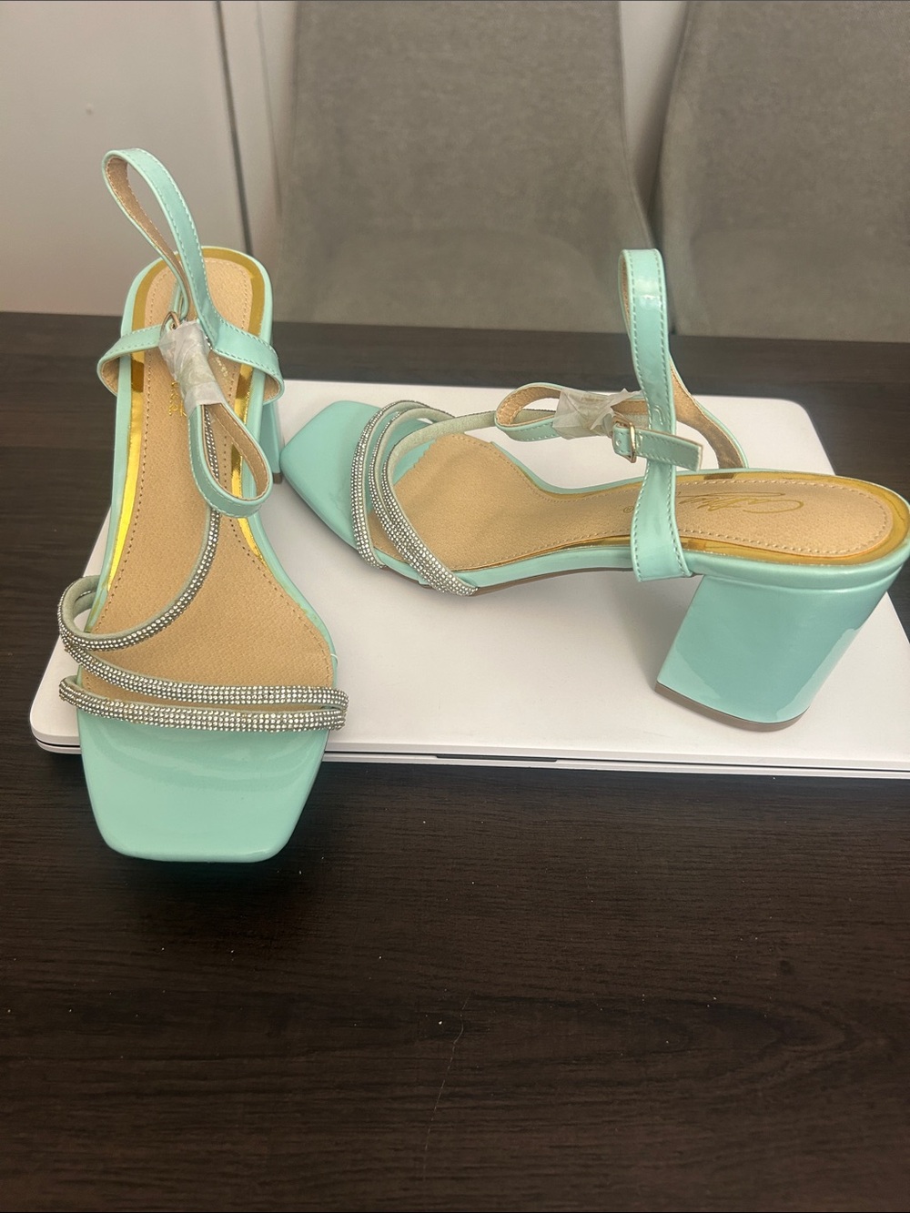 Mint Green Crystal-Trim Ankle-Strap Heels - Picture 3 of 3
